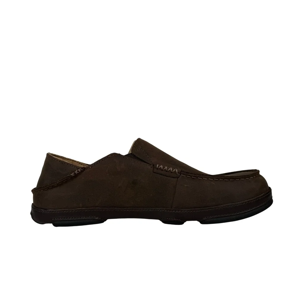 Olukai Moloa Slip On Loafers Mens 11.5 Dark Wood Brown Leather Comfort Shoes